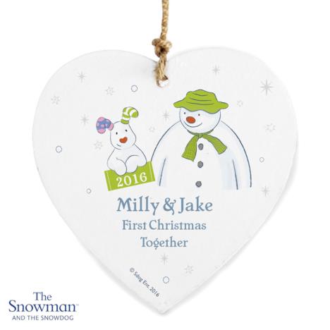 Personalised The Snowman & The Snowdog Heart Decoration £9.99